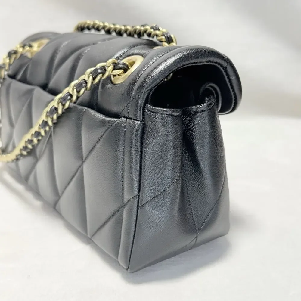 Coach Black Quilted Tabby 20 Shoulder Bag Gold Chain Strap Loose Thread See Pic